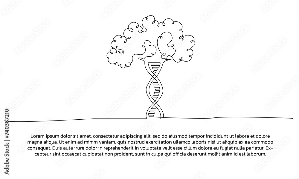 Poster one line dna helix tree poster drawing with frame. abstract minimal continuous line wall decor.