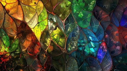 Beautiful Background with Various colors and Shapes in the Style of Cellular Formations Stained Glass Effect - Luminous Color Palette Neon Striated Resin Veins created with Generative AI Technology