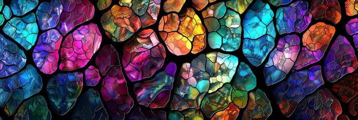 Fototapeta na wymiar Beautiful Background with Various colors and Shapes in the Style of Cellular Formations Stained Glass Effect - Luminous Color Palette Neon Striated Resin Veins created with Generative AI Technology