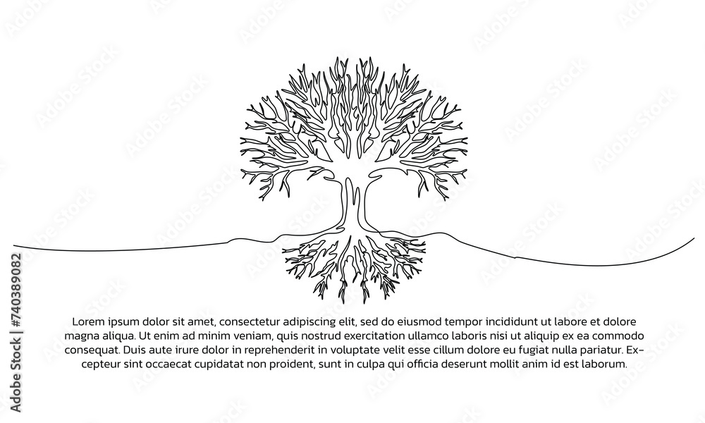 Poster one line tree poster drawing with frame. abstract minimal continuous line wall decor.
