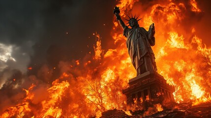 The End of the World Apocalyptic, destroyed new york, epic scene. Created with Generative AI. - obrazy, fototapety, plakaty