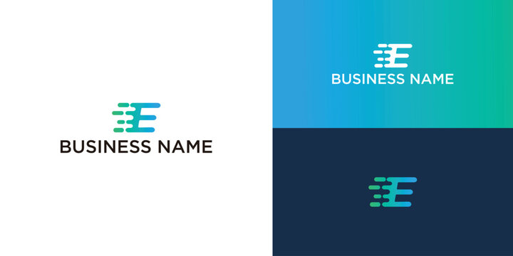 initial letter E technology logo design