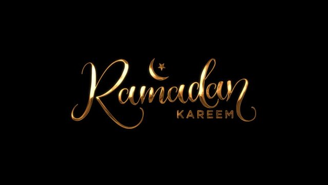 Ramadan Kareem text animation in golden color, Suitable for Ramadan celebration greeting and opening video. Features 4k and transparent background.