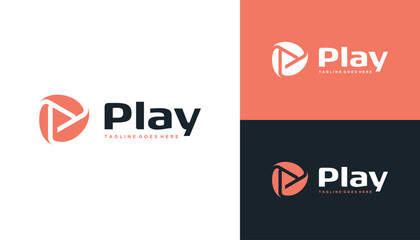 Circular Initial Letter P with Play Button Icon For Music Playing and Video Clip Playing Logo Design - obrazy, fototapety, plakaty