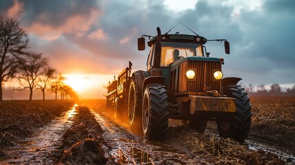 Tractor in a field. Created with generative AI.