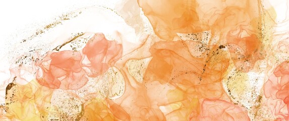 抽象的な赤とオレンジと金色のインクアート