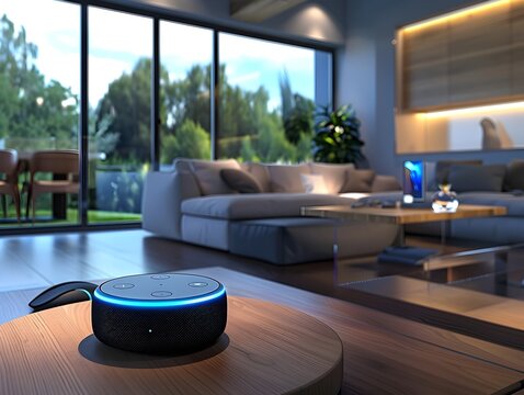 Amazon Echo Dot Smart Speaker in a Luminous Living Room