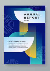Blue white and yellow vector abstract corporate annual report template with shapes. Brochure flyer poster business template