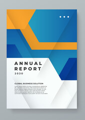 Blue orange and white vector minimalist design geometric corporate annual report. Brochure flyer poster business template