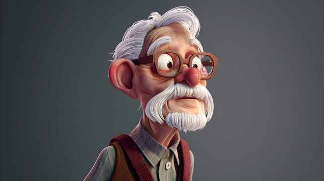 funny 3D senior man character