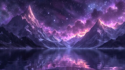 starry night over mystic mountains