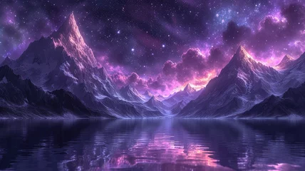 Schilderijen op glas starry night over mystic mountains © StraSyP BG