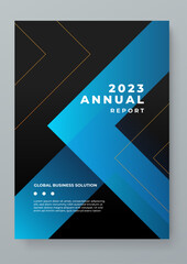 Blue and black vector corporate annual report template for brochure, annual report, magazine, poster, corporate presentation, portfolio, flyer, infographic. Easy to use