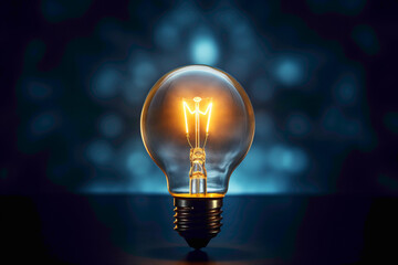 The brilliance of a solitary 3D bulb against a velvety dark blue background, captured in stunning detail by an HD camera.