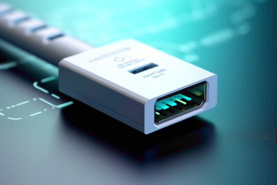 A close-up of a USB Type-A mockup, the focus highlighting its connectors and logo, set against a gradient background that enhances its presence.