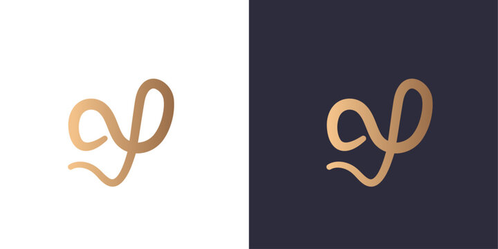 Letter A and J logo monogram, loop, minimal style identity initial logo mark. Golden gradient vector emblem logotype for business cards initials.
