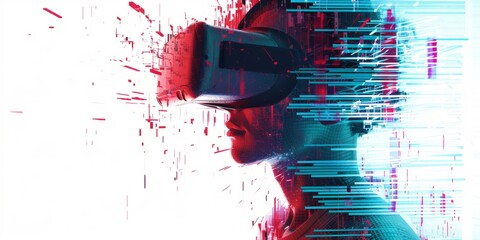 Futuristic young women wearing a virtual reality headset VR goggles exploring the meta verse, and playing games, entertainment and digital technology of the future. Generative AI