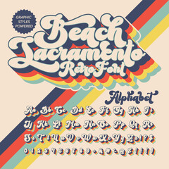 Color Version Beach Sacramento Groovy Retro Vintage Display Font alphabet.
