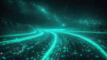 Fototapeta na wymiar virtual green neon lights tunnel