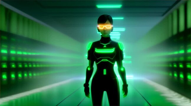 Cyber woman in 3D Rendered Background