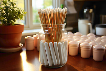 Everyday disposable toothpicks in a holder on a kitchen island
