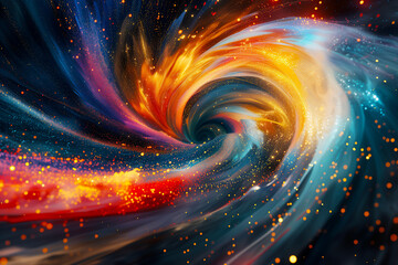 Obraz premium Dynamic swirl of colorful particles and energy pulses.