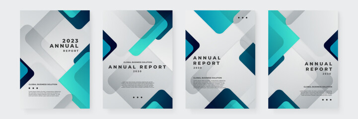 Blue green and white vector business corporate annual report cover template with shapes geometric for annual report and business catalog, magazine, flyer or booklet. Brochure template layout
