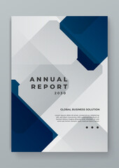 Blue and white vector business corporate annual report cover template with shapes geometric for annual report and business catalog, magazine, flyer or booklet. Brochure template layout