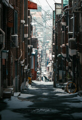 Obraz premium Man Shoveling Snow in Seongnam, Seoul