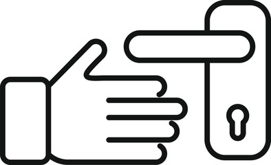 Avoid door handle contact icon outline vector. Shake social care. Warning person