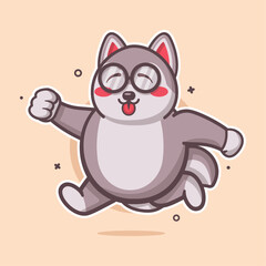 happy husky dog animal character mascot running isolated cartoon