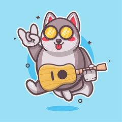 cool husky dog animal character mascot playing guitar isolated cartoon