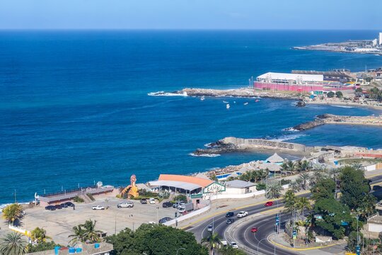 Aerial view of the coast of La Guaira, specifically in Macuto, Venezuela.