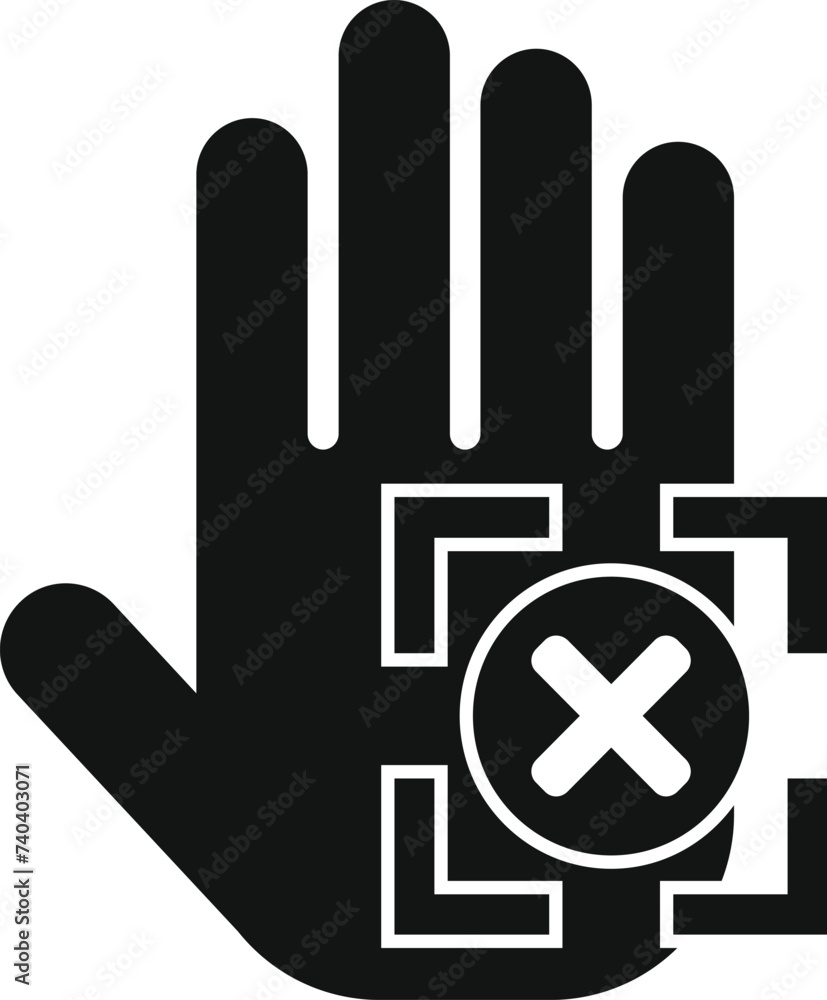 Poster rejected palm scanning icon simple vector. social system. scan signature