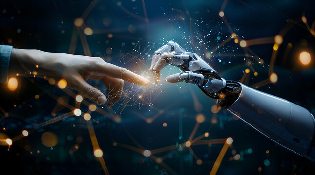 Connection between Ai technology and human, automation, big data for business