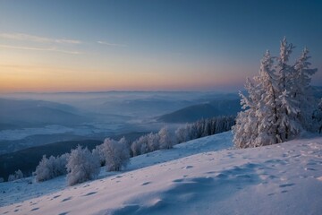 Fototapeta premium Serenity at Dusk - Winter Landscape Wall Art Print, Snowy Mountain Sunset - Photography style #5-21