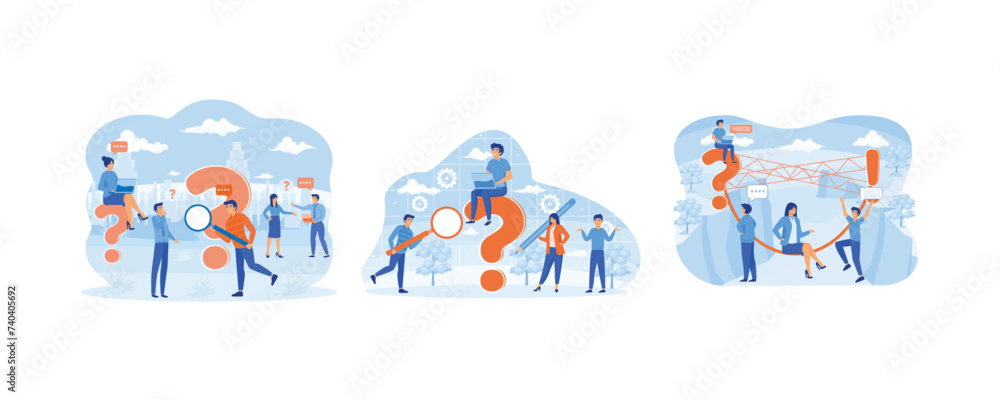 Poster question mark. business decision making doubt. frequently asked questions. set flat vector modern il