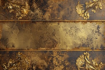 Symmetrical Ornate Design with Textured Background Central Horizontal Band - Background Texture Granulated Appearance Reminiscent Golden Leaf with Crackled Paint created with Generative AI Technology