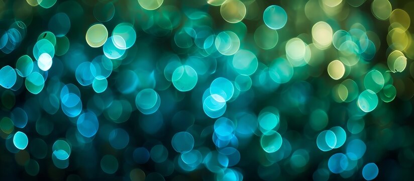 An artistic macro photography of electric blue and green lights creating a pattern of circles on a dark background, resembling a gaslike art fashion accessory made of natural materials at an event