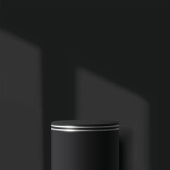 3d black color podium and minimal black color wall scene. 3d podium minimal abstract background. Vector