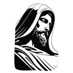 Jesus Christ son of God, silhouette of black white inking drawing of the King Statue. Detailed antique statue. Easter background resurrection and Good Friday. Christian holiday vector. Generative AI.