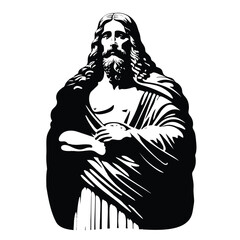 Jesus Christ son of God, silhouette of black white inking drawing of the King Statue. Detailed antique statue. Easter background resurrection and Good Friday. Christian holiday vector. Generative AI.