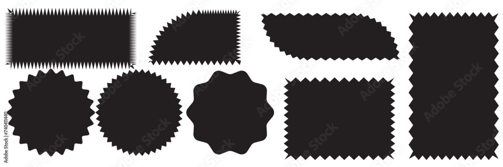 Poster zig zag edge rectangle shape collection. jagged rectangular elements set. black graphic design eleme