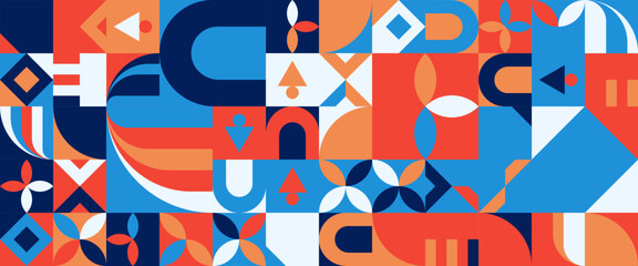 Colorful vector illustration geometric minimal pattern mosaic. Simple circle shapes, modern banner vector design. For web design, business presentation, website header, invitation background