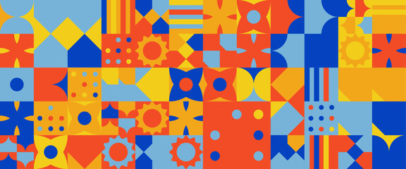 Colorful vector illustration geometric minimal pattern mosaic. Simple circle shapes, modern banner vector design. For web design, business presentation, website header, invitation background