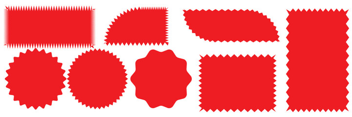 Zig zag edge rectangle shape collection. Jagged rectangular elements set. Black graphic design elements for decoration, banner, poster, template, sticker, badge. Vector 