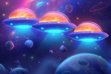 Poster UFO UFO spaceship alien craft illustration, space alien flying saucer concept illustration