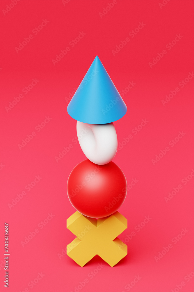 Aufkleber multi-colored pyramid of various balancing figures, 3d rendering