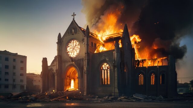chruch on fire