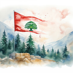 Powerful and textured depiction of the Lebanese flag, showcasing the iconic green cedar tree symbol set against the bold red and white stripes, symbolizing strength, resilience, and national pride